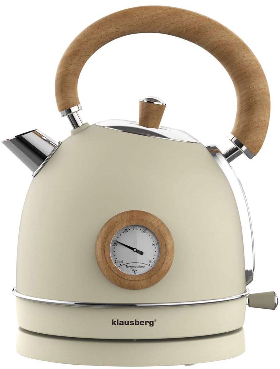 Klausberg Bouilloire Thermomètre Retro 1,8 Litre, Crème, Acier Inoxydable 304, 1850-2200 W