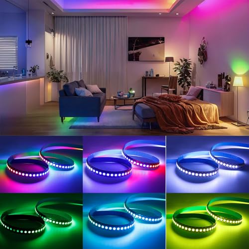Image of WS2812B IC RGB 5050SMD ECO Individual Addressable LED Strip Light, 3.2FT 144LED /m Flexible Full Color IP30 DC5V Black PCB for DIY Project (No Power Adapter or Controller)