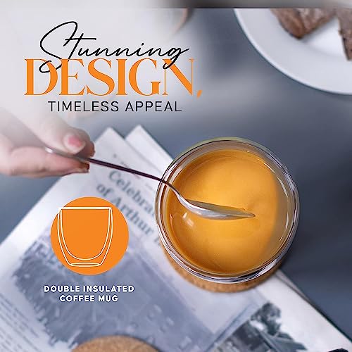 Image of KELVEE Double Wall Glass Coffee Mugs Set of 1, 250ml Without Handle Insulated Glass Coffee Mug Without Handle, Clear Coffee Mugs (1)