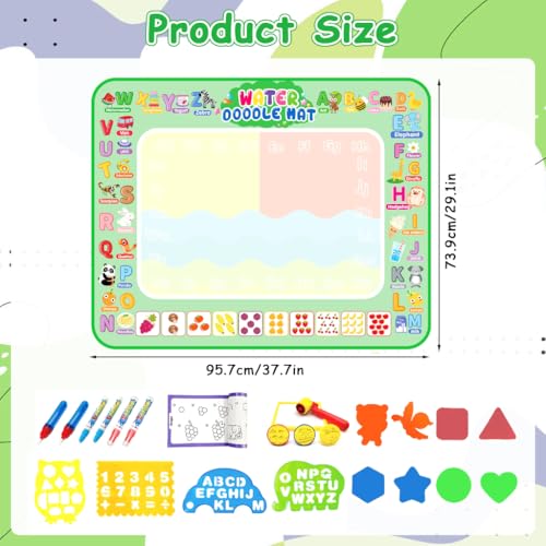 Image of PATPAT 100x80CM Reusable Magic Water Doodle Mat for Kids, Fruit & Animal Park Educational Drawing Toys Mat with Water Pens, Roller Stamps, Templates & Guide Birthday Gift for Kids