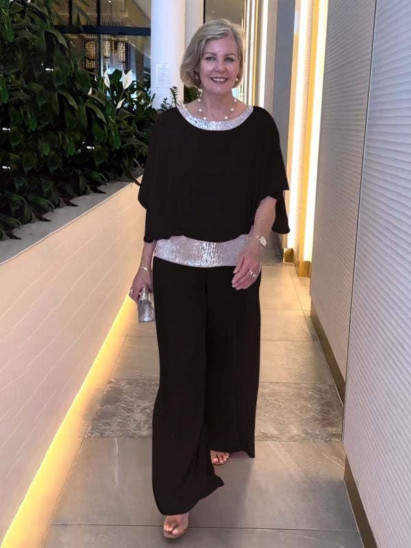 Womens Sequin 2 Piece Wedding Guest Pant Loose Formal Pantsuit for Women Suits for Ladies - Image 2