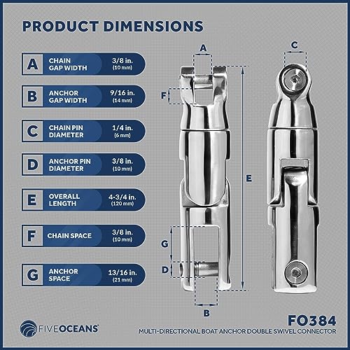 image for Five Oceans 316 Stainless Steel Multidirectional Boat Anchor Swivel, A