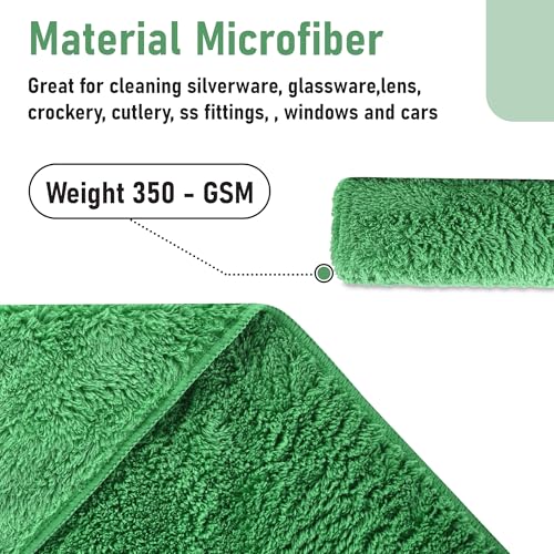 Image of Kuber Industries 6 Pcs 30x60 cm Microfiber Cleaning Cloth for Mirror, Window, Car and Bike | 350 GSM Dusting Cloth for Home | Absorbent Bathroom & Kitchen Cleaning Towel | Green