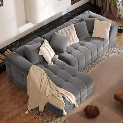 107" Boneless Couch with L - Shaped Chaise, Modern Chenille Modular Sectional Sofa with Tufted Design, Comfy Upholstered Sofa, No - Assembly Sectional Couch, Dark Grey - Thumbnail 3