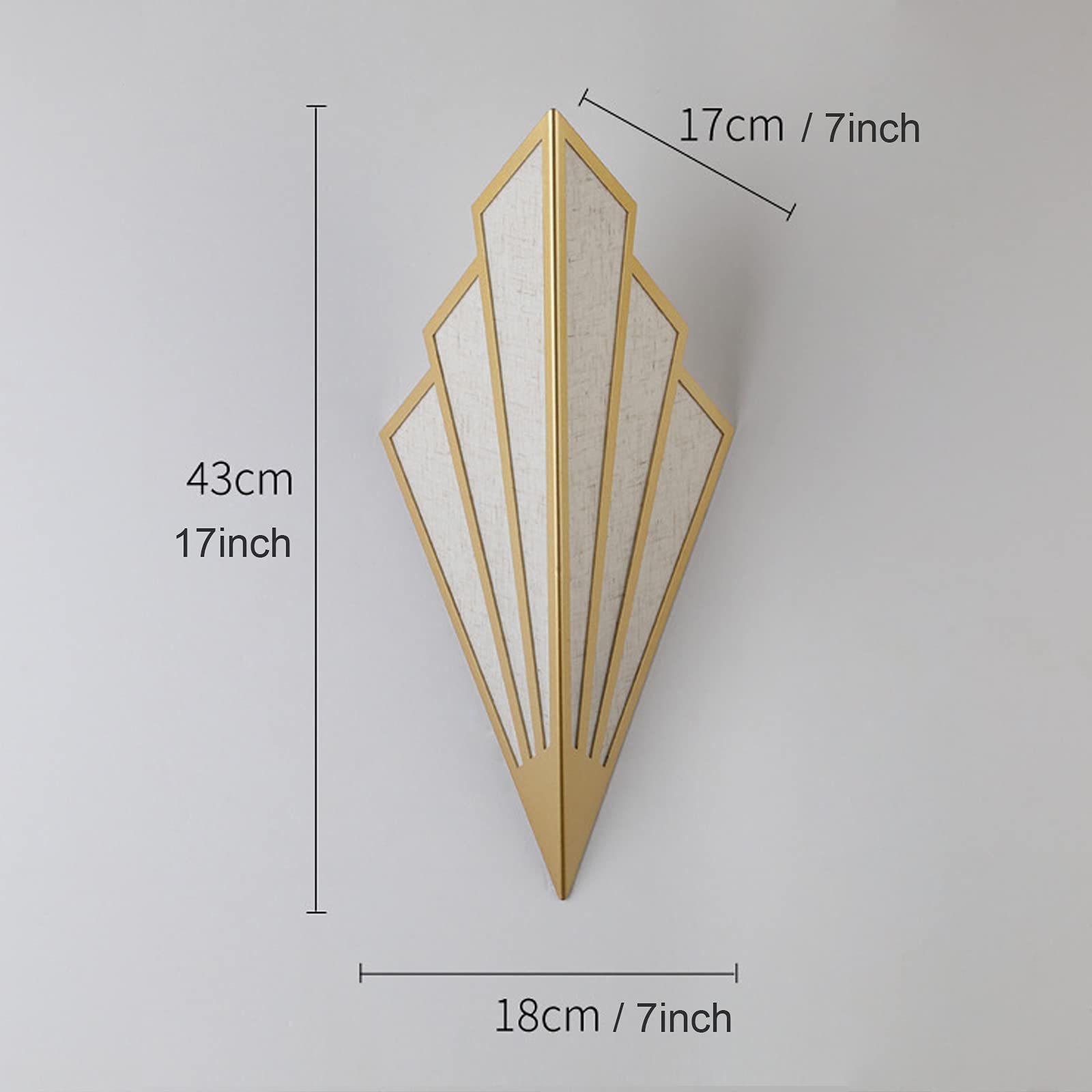 Lámpara de Pared limily Dorado Aplique Pared Creativa en Forma de Abanico con Pantalla de Lino para Dormitorio