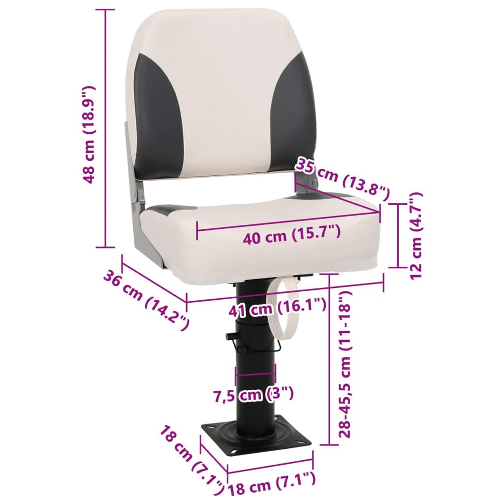 Juego de asientos plegables para barcos con respaldo bajo, consola regulable en altura de 28 a 45,5 cm, PVC y poliuretano, base de acero, 100 kg, para accesorios de velero y yates