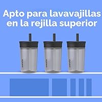 Vista 5 de Owala Vaso de plástico sin BPA para niños, con popote flexible resistente a derrames, fácil de limpiar, botella de agua para niños, ideal para Negro