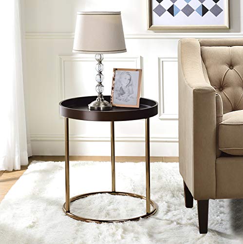 THEMEPT Round Tray Table with Metal Frame, Espresso Finish, Stylish and Functional Accent for Living Room or Bedroom