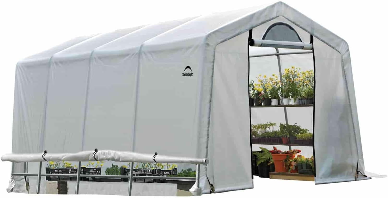 ShelterLogic 70658 Greenhouse-in-a-Box Flow Peak Roof Style Easy Access Outdoor Grow House with Translucent Waterproof Cover, 10' x 20'