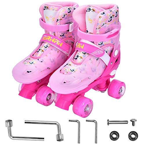 WWahuayuan Adjustable Roller Skates,4 Size Adjustable Light up Roller Skates with Light up Wheels Size for Girls Boys for Kids (Small(12J-2), Pink)