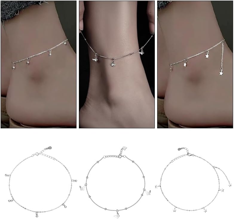 Sterling Silver 925 Butterfly Anklet for Women Dainty Adjustable Foot Chain Summer Beach Jewelry for Wife Girlfriend Her - Image 5