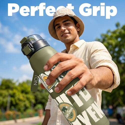 Image of Milton Steel Edge 900 Thermoware Water Bottle 600 ml with One Touch Safety Lock & Twin Lid Sip or Gulp,Long Hours Hot & Cold,Leak Proof,ISI Certified,Vacuum Insulated,Office,Gym,School,Military Green