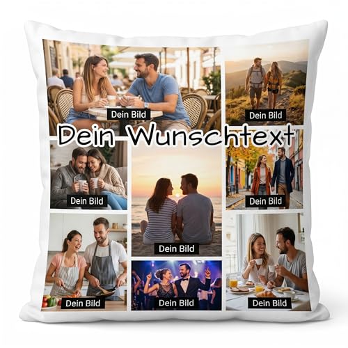 Fotokissen Personalisiert mit 8 Fotos Wunschtext