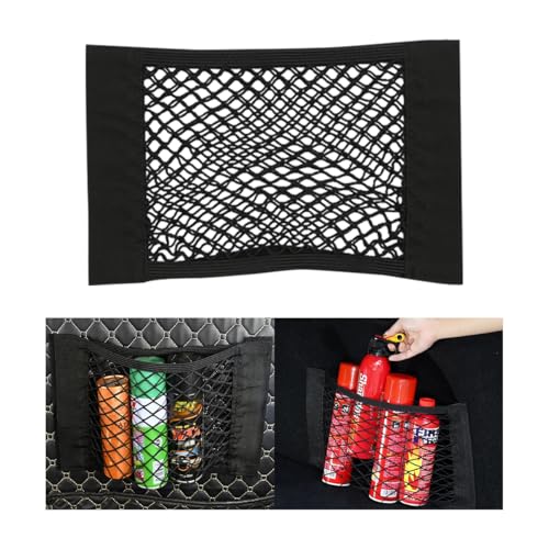 LKAHG Car Cargo Mesh Net, Elastic Stretch Vehicle Seat Back Trunk Organizer Pouch Net, Extendable Adhesive 12\" x 10\" Automotive Storage Mesh Bag, Universal for RV SUV Truck