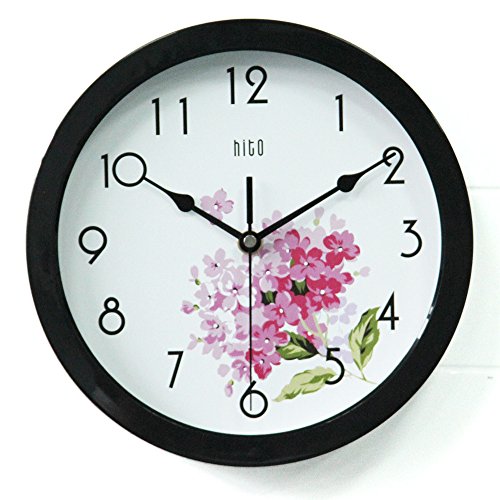 Hito Silent Floral Wall Clock Non Ticking 10 Inch Excellent Accurate Sweep Movement Glass Cover, Decorative For Kitchen, Living Room, Bathroom, Bedroom, Office (Cherry Blossom Black) #TOP1
