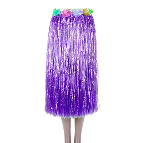 Bajotal Hawaiian Luau Hula Grass Skirt With Large Flower Costume Set For Dance Performance Party Decorations Favors Supplies (32" - Purple) #TOP2