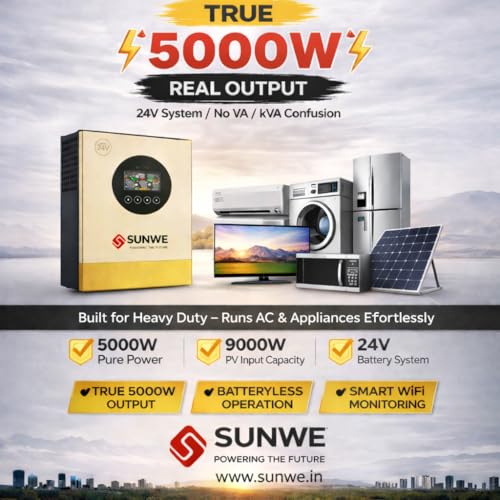 Image of Hybrid Solar Inverter 5KW 24V | Single Phase | Transformerless | On-Grid Off-Grid | Batteryless | Grid Export | WiFi | Supports Lithium & Lead-Acid | 2 Years Warranty