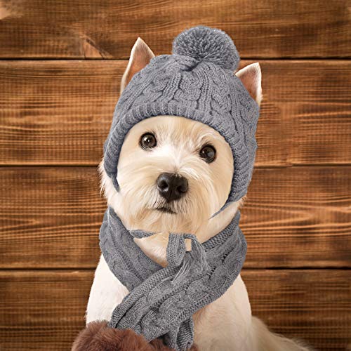Kuoser Dog Hat & Scarf Set, Dog Knitted Hat Pet Christmas Winter Warm Caps Cute Accessories Neck Ear Warmer Hood Warm… - Image 4