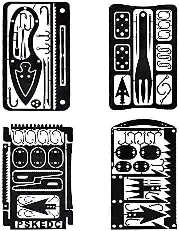 Survival Gear Credit Card Multi Tool - Camping Multipurpose EDC Multitool - Fishing Hooks, Gift Idea (Black4PC)