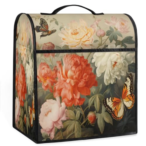 Coffee Maker Cover Butterfly Floral Flower Kitchen Appliance Covers Small Appliance Covers Blender Cover Juicer Cover Dust Covers for Kitchen Appliances with Top Handle and Pockets,Washable,C321