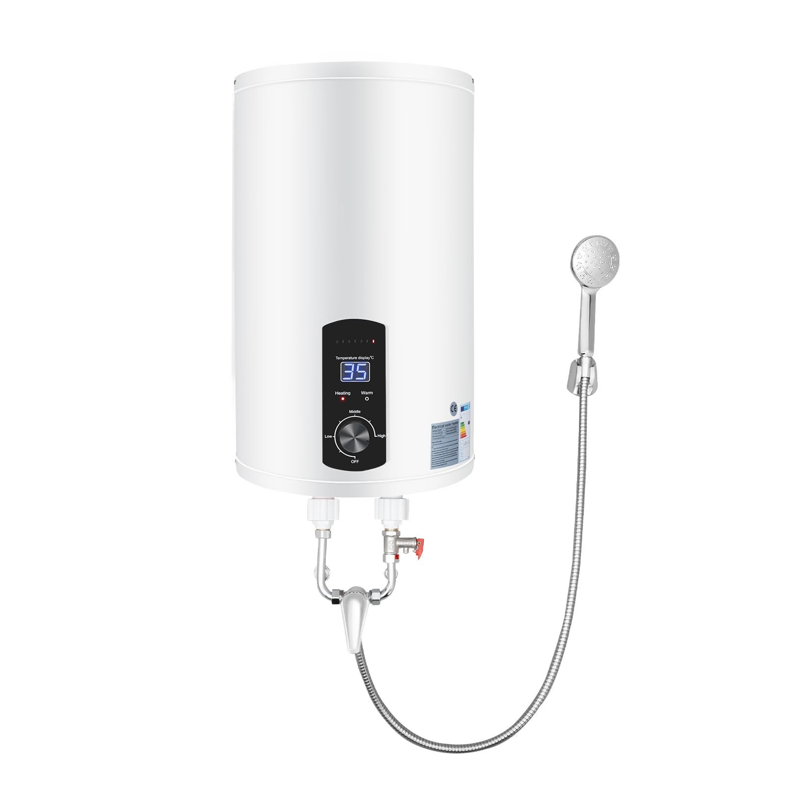 Depósito de agua caliente eléctrico de 50 litros, calentador de agua de 2 kW, pantalla LED vertical IPX4, calentador de agua para colgar en la pared, para cocinas, aseos, peluquerías, baños, caravanas