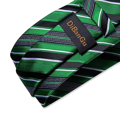 Image of DiBanGu Mens Striped Tie Silk Woven Necktie and Pocket Square Cufflinks Tie Clip Set Wedding Business Formal Gift Tie for Men