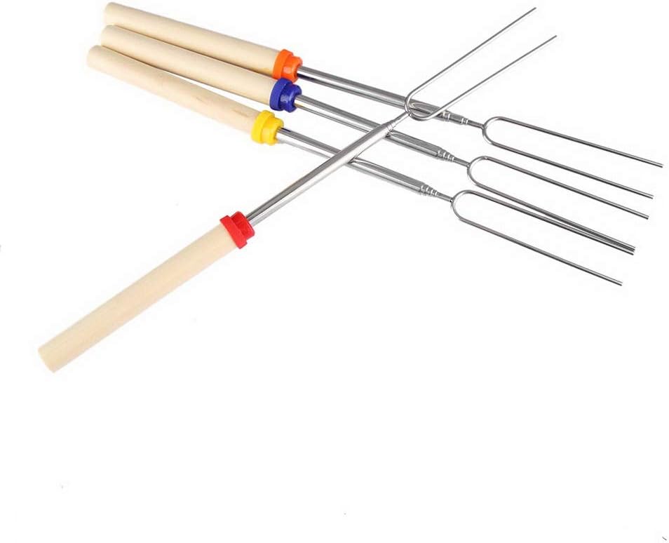 SUMAJU Marshmallow Roasting Sticks, 4 PCS Barbecue Forks Sticks with Storage Bag 32Inch Extendable Sturdy Stainless Steel Roasting Forks
