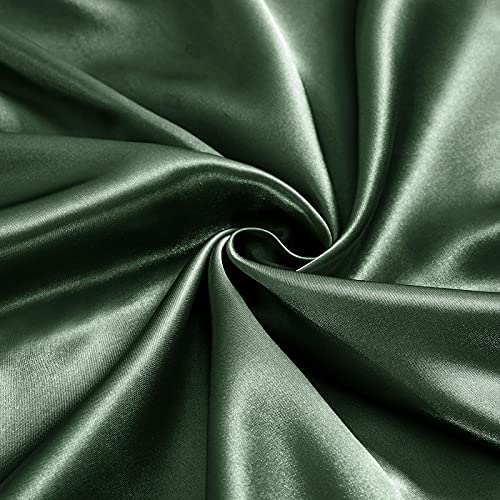 Image of Ersmak 7 Pieces Satin Sheets Set Queen Size, Luxury Silky Emerald Green Satin Bed Sheets Set with 1 Deep Pocket Fitted Sheet, 1 Soft Flat Sheet, 4 Queen Pillowcases and 1 Body Pillowcase