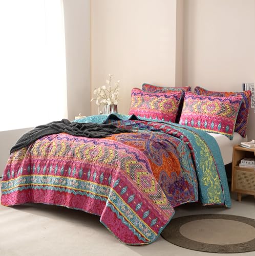 Edredón bohemio de 3 piezas de microfibra ligera para cama de matrimonio 3
