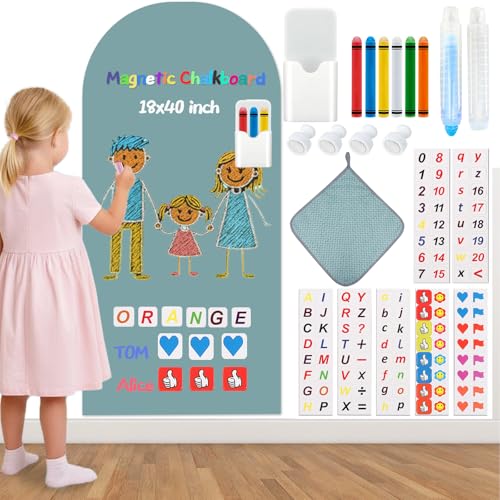 Magnetic Arch Wall Decal for Kids 18x40 Inch,Upgraded Thickened Magnetic Chalkboard for Most Wall,Suitable for Home Decoration Wallpaper and Children's Game Room (Celadon, 18" W x 40" H)