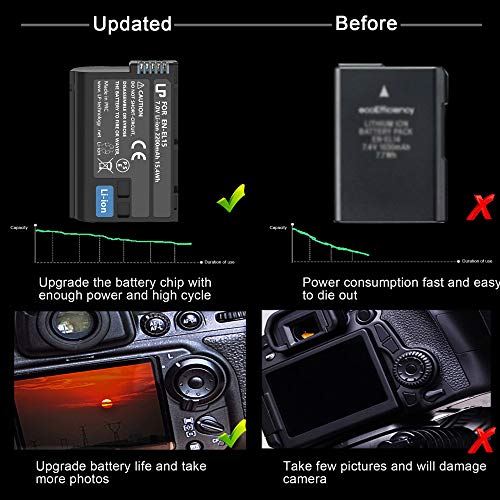 En-El15 En El15A Battery Rechargeable, Lp Charger Compatible With Nikon D7500, D7200, D7100, D7000, D850, D750, D500, D810A, D810, D800E, D800, D610, D600 & More #TOP5