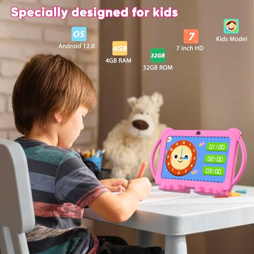 Image of HOTTABLET 7 Inch Android 12 Kids Tablet, 4GB RAM, 32GB ROM, 512GB Expansion, Parental Control, Google Certified Tablet, WiFi Bluetooth, Dual Camera with Case