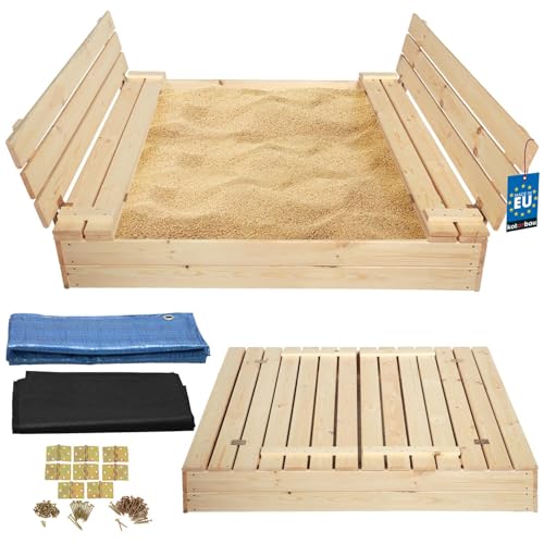KOTARBAU® Sandkasten mit Abdeckung 140 x 140 cm Naturfarbe Großer...