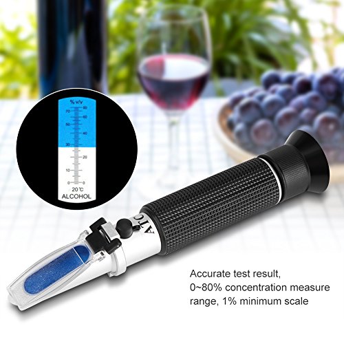 Alcohol Test Refractometer, Asixx Beer Refractometer, Alcohol Refractometer Professional Handheld Alcohol Test Refractometer Wine Tester, Made Aluminum, 0~80% Measuring Range #TOP3