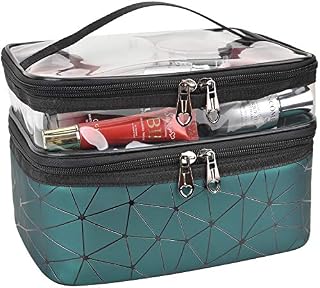 MKPCW Makeup Bags Double Layer Travel Cosmetic Cases Make up Organizer Toiletry Bags (Black)