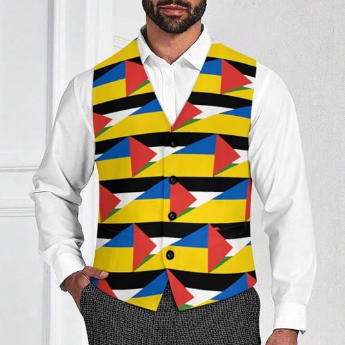 Palestine And Ukraine Flag Suit Vest for Men Slim Fit Sleeveless Jacket V Neck Business Waistcoat Button Up Dressy Top4