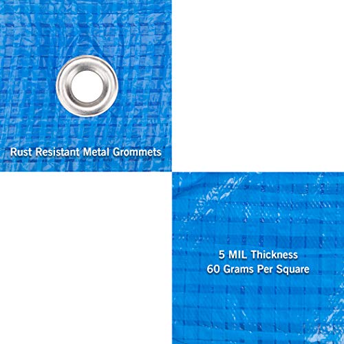 Cartman Finished Size 14X20 Feet Blue Poly Tarp 5 Mil Thick, Multipurpose Protective Cover For Emergency Rain Shelter Camping Tarpaulin #TOP5