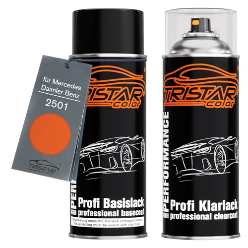 TRISTARcolor Autolack Spraydosen Set für Mercedes/Daimler Benz 2501 Rotorange/Red-Orange Basislack Klarlack Sprühdose 400ml