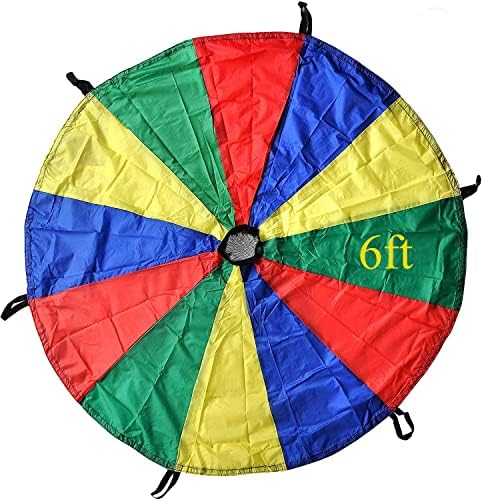 GSI Kids Play Parachute Rainbow Parachute Toy Tent Game for Children Gymnastic Cooperative Play and Outdoor Playground Activities (Rainbow 6 Feet) (6 Feet Parachute)