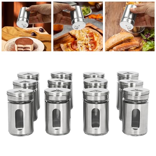 Spice Jars with Lid, Spice Shaker, 6/12 Pcs Stainless Steel Seasoning Bottle Set, Spice Storage Containers Set, for Salt, Sugar, MSG, Pepper, Peppercorns, Granulated Sugar (12)