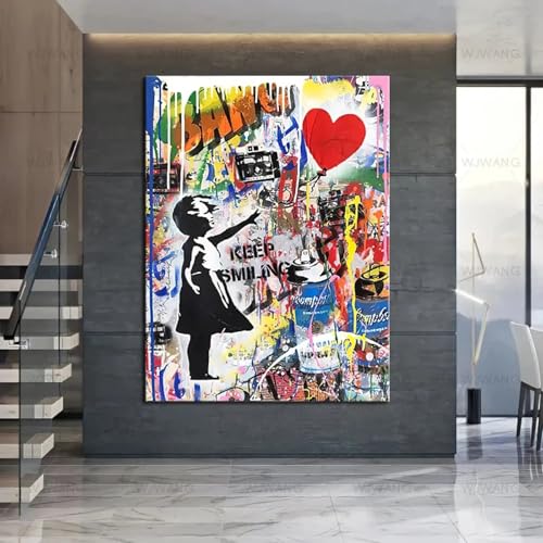 TONGYINLI Peinture sur toile graffiti, affiche et impressions pop street art, images murales pour salon, décoration d'intérieur moderne, 80 x 120 cm, sans...