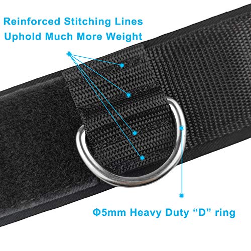 YCYU Padded Ankle Cable Straps for Cable Machine - Ankle Cuffs of Glute Leg Kickback with Free Bag-Great for Crossfit Bodybuilding Gym Home Workout - Black 2 Pack (White D-Ring)