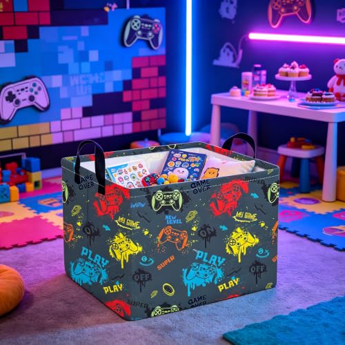 Image of Rectangular Game baskets,Kids Storage Bins,Waterproof Collapsible Storage Bin,Book Storage Bin,Cute Organizer Box,Party basket,Kids room Decor(Colorful game)