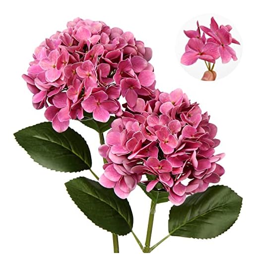 2 flores artificiales de hortensia decorativas rosas falsas de seda al tacto real, tallo de 63 cm de largo para decoración del hogar, hotel, oficina, boda