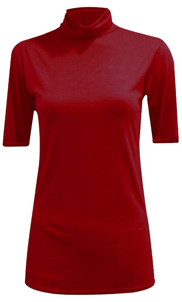 66 Fashion District Women's Wine Uk Short Sleeve Gathered Polo Turtle Neck T-Shirt Top (Xxxl Uk 24-26, )