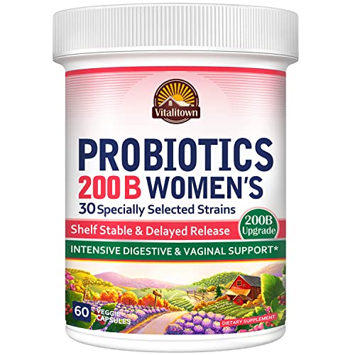 VITALITOWN Women’s Probiotics | 200 Billion CFUs 30 Strains | 60 ct | Shelf Stable, Acid Resistant | Replenish Good Bacteria, Intensive Digestive & Vaginal Support | Vegan, Non-GMO