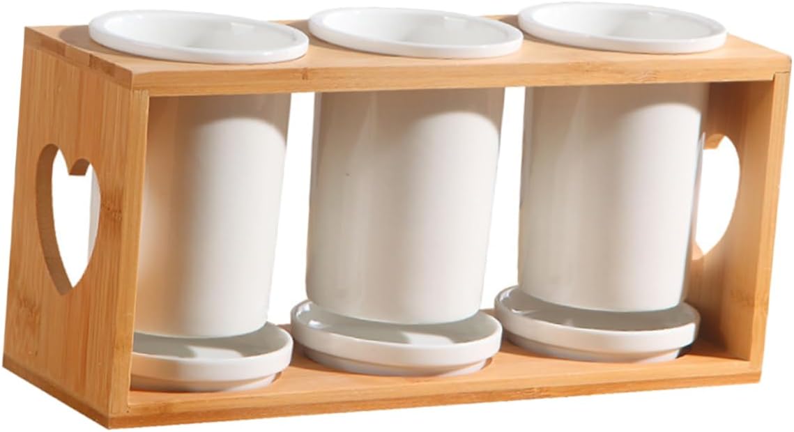 Cabilock Ceramic Chopstick Holder Bamboo Rack 3-Tier Utensil Organizer for Kitchen Counter Multi-Functional Cutlery Storage for Spoons and Forks Easy Drain Design