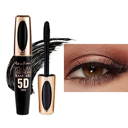 5D Máscara de pestañas de fibra de seda a prueba de agua de larga duración no Blooming pestañas de los ojos Máscara de pestañas gruesas Alargar Máscara de pestañas de secado rápido Rizos #01 Black