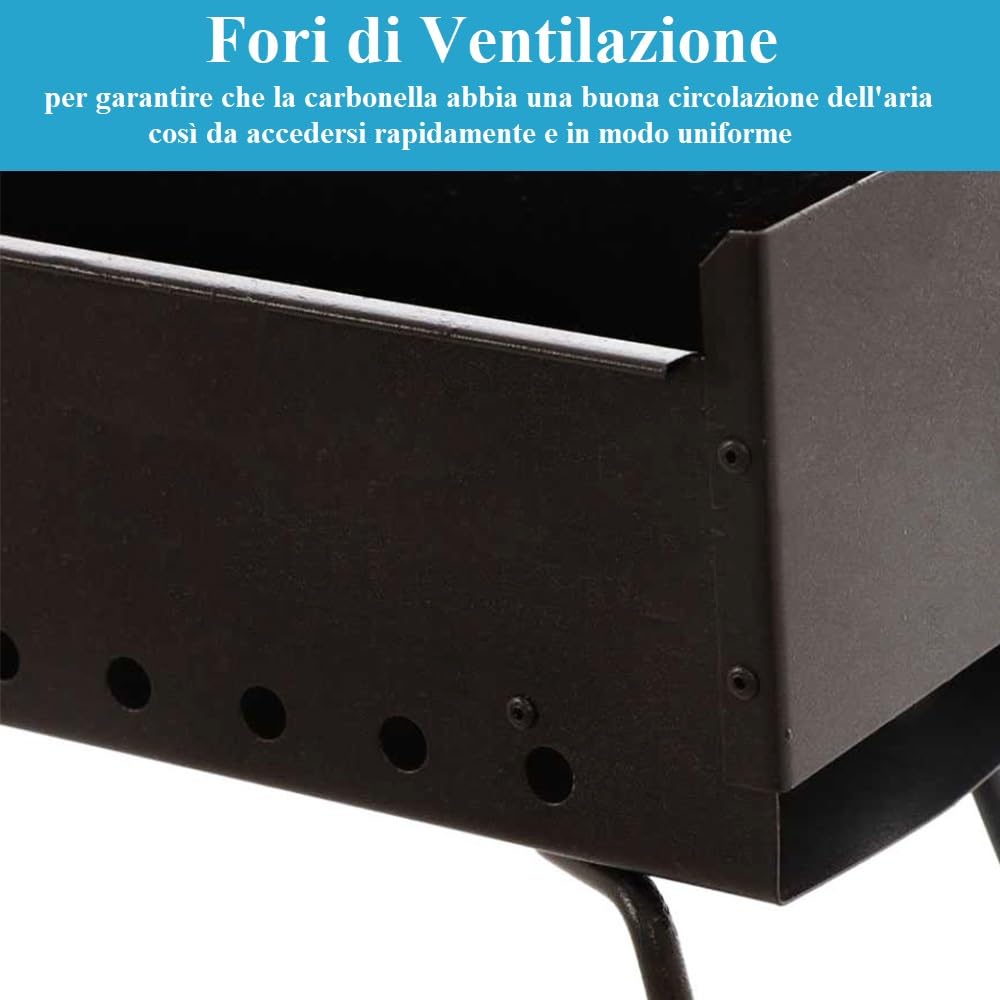 Paluplus Barbecue per Arrosticini in acciaio verniciato Nero, Misura 100x14x75 cm, Canaletta a 4 Gambe Pieghevoli, Fori di Ventilazione, Grill a carbone per Spiedini, Made in Italy -029