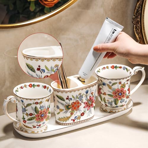 ACMLIFE Bathroom Accessory Sets，Ceramic Bathroom Accessory Set, 4-Pieces, Includes Toothbrush